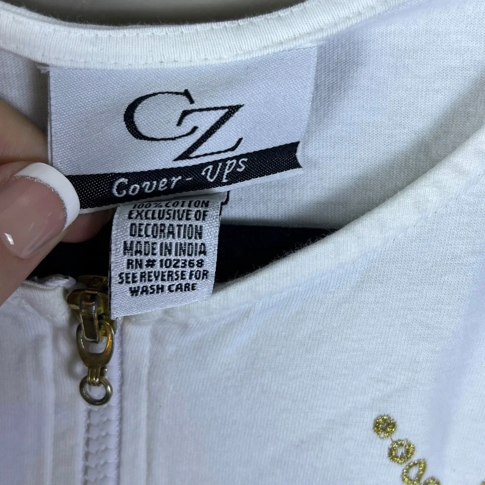 CZ Cover-Ups Beach Dress Medium White Seashell Coastal Grandmother